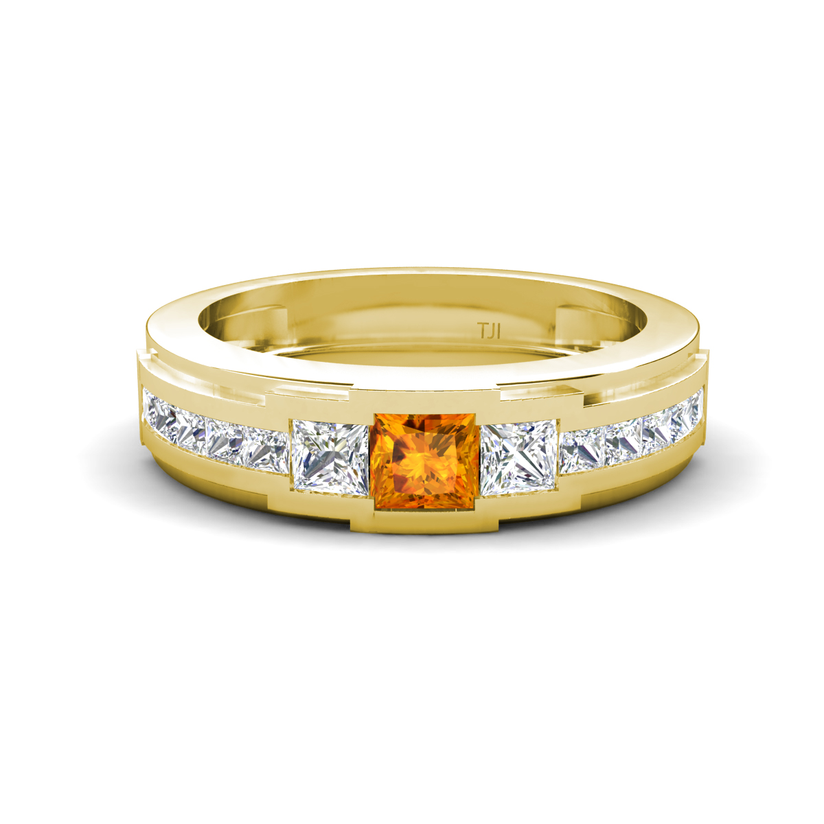 Jayden 1.21 ctw Princess shape Citrine accented Lab Grown Diamonds Men Wedding Band (5.20 mm) 