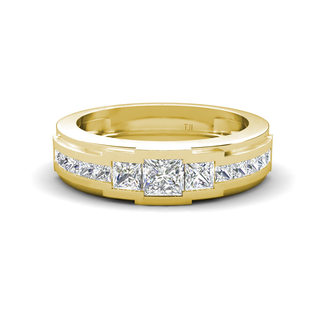 Jayden 1.32 ctw Princess shape Center Natural Diamond Men Wedding Band (5.20 mm) 