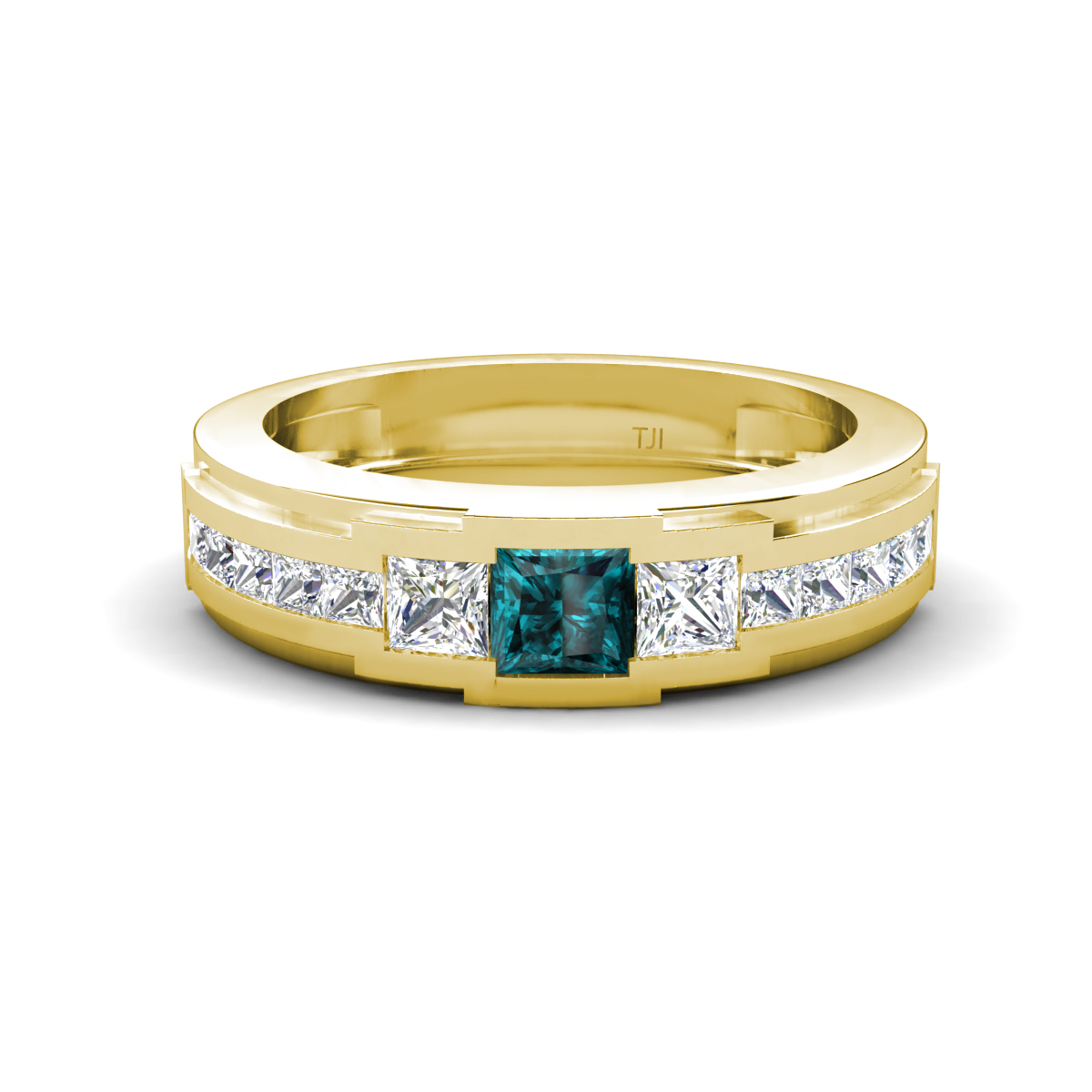 Jayden 1.21 ctw Princess shape London Blue Topaz accented Lab Grown Diamonds Men Wedding Band (5.20 mm) 