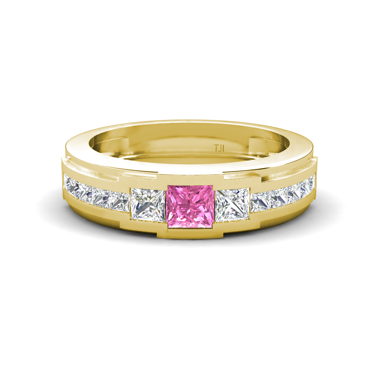 Jayden 1.34 ctw Princess shape Pink Sapphire accented Lab Grown Diamonds Men Wedding Band (5.20 mm) 