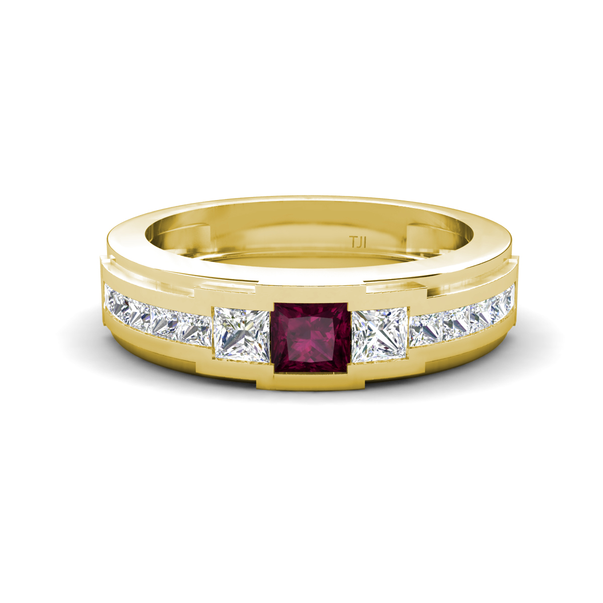 Jayden 1.24 ctw Princess shape Rhodolite Garnet accented Lab Grown Diamonds Men Wedding Band (5.20 mm) 