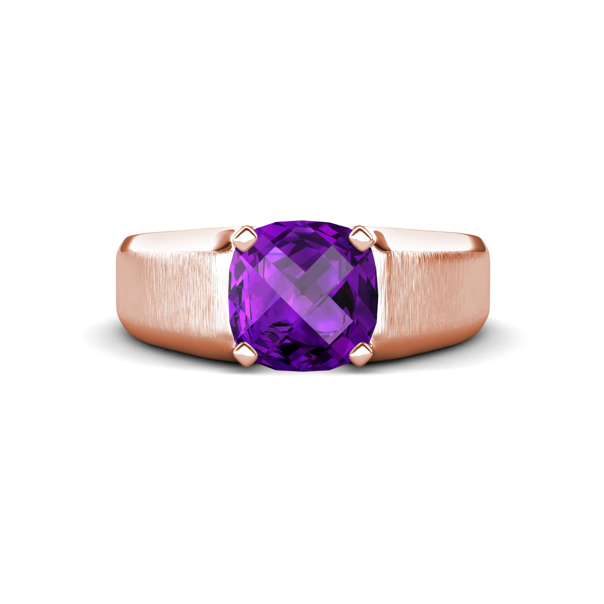 Jude 2.00 ct Cushion Checkerboard Cut Amethyst Solitaire Men Wedding Band (8 mm) 