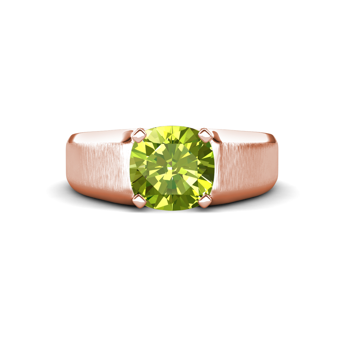 Jude 2.40 ct Cushion Shape Peridot Solitaire Men Wedding Band (8 mm) 