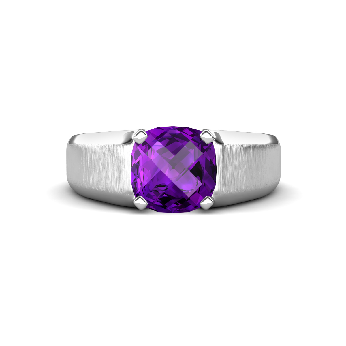 Jude 2.00 ct Cushion Checkerboard Cut Amethyst Solitaire Men Wedding Band (8 mm) 