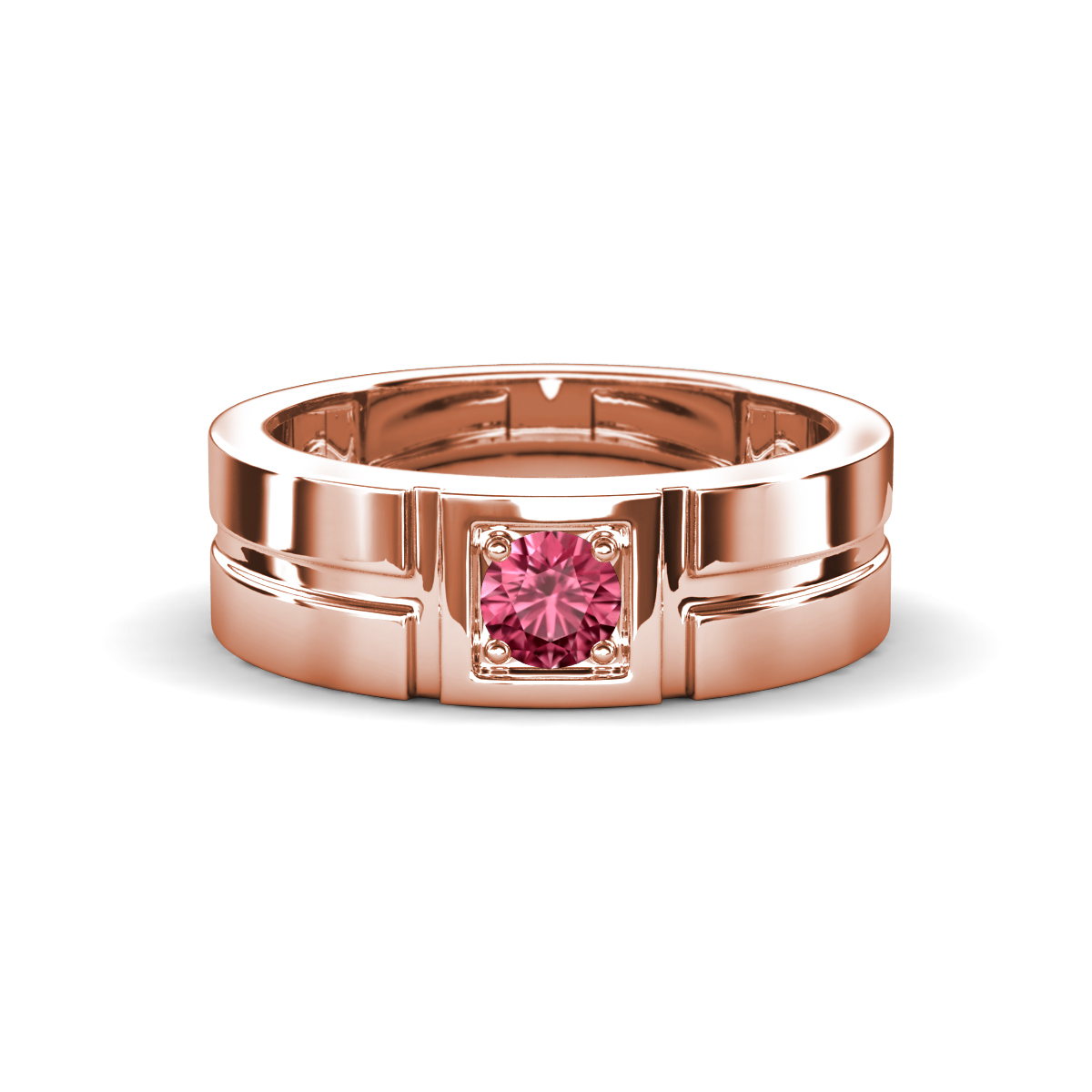 Marcus 0.20 ct Pink Tourmaline Solitaire Men Wedding Band (6 mm) 