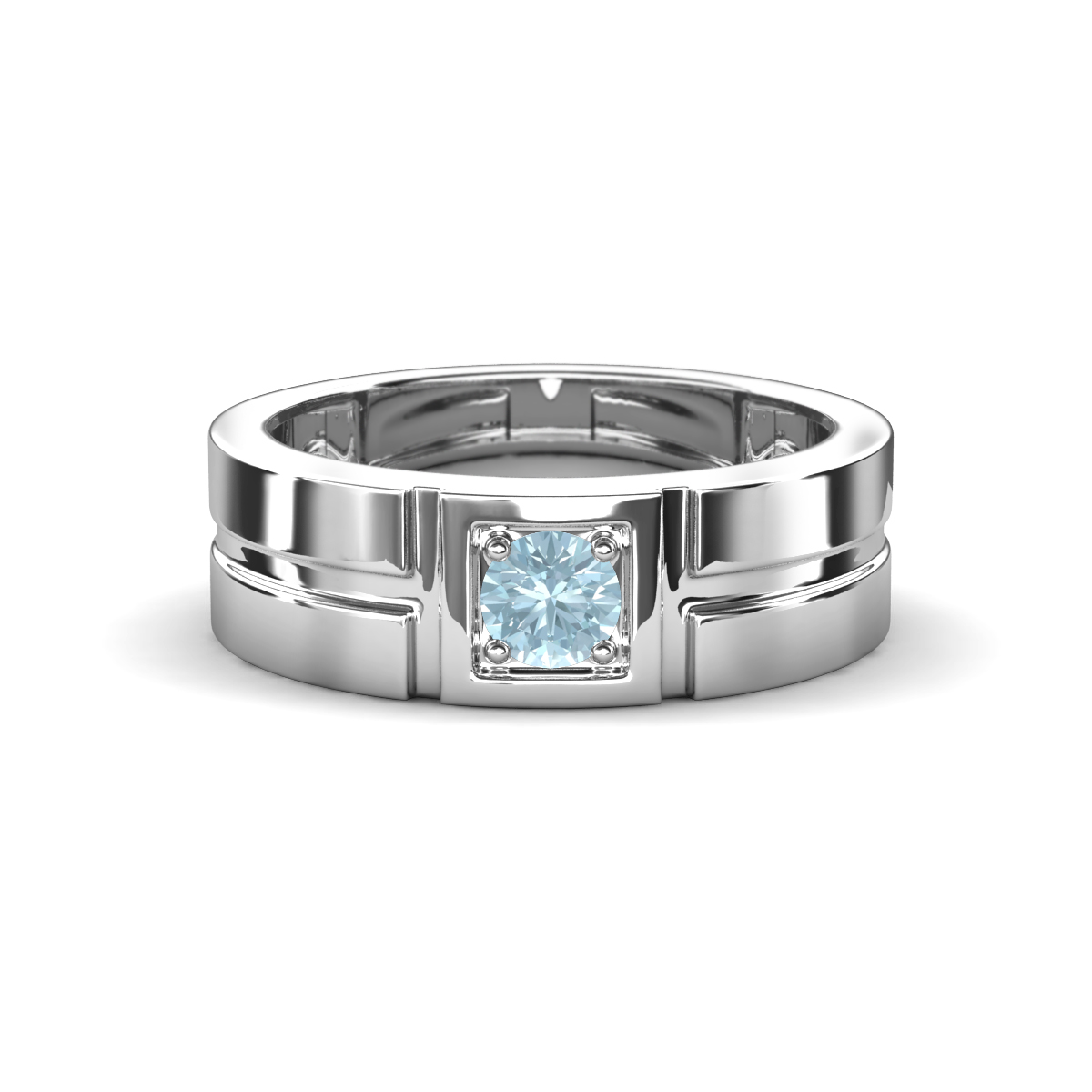 Marcus 0.20 ct Aquamarine Solitaire Men Wedding Band (6 mm) 