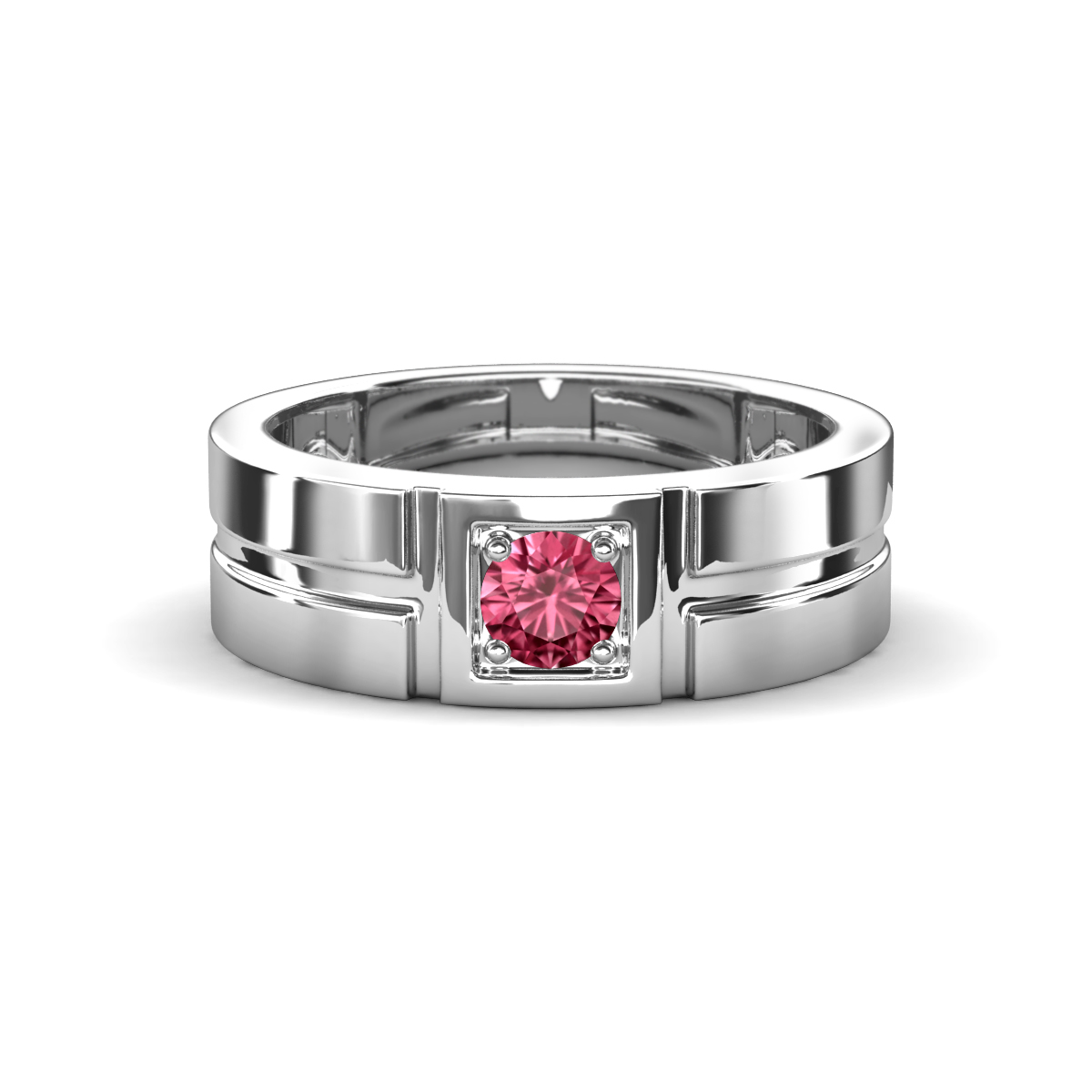 Marcus 0.20 ct Pink Tourmaline Solitaire Men Wedding Band (6 mm) 