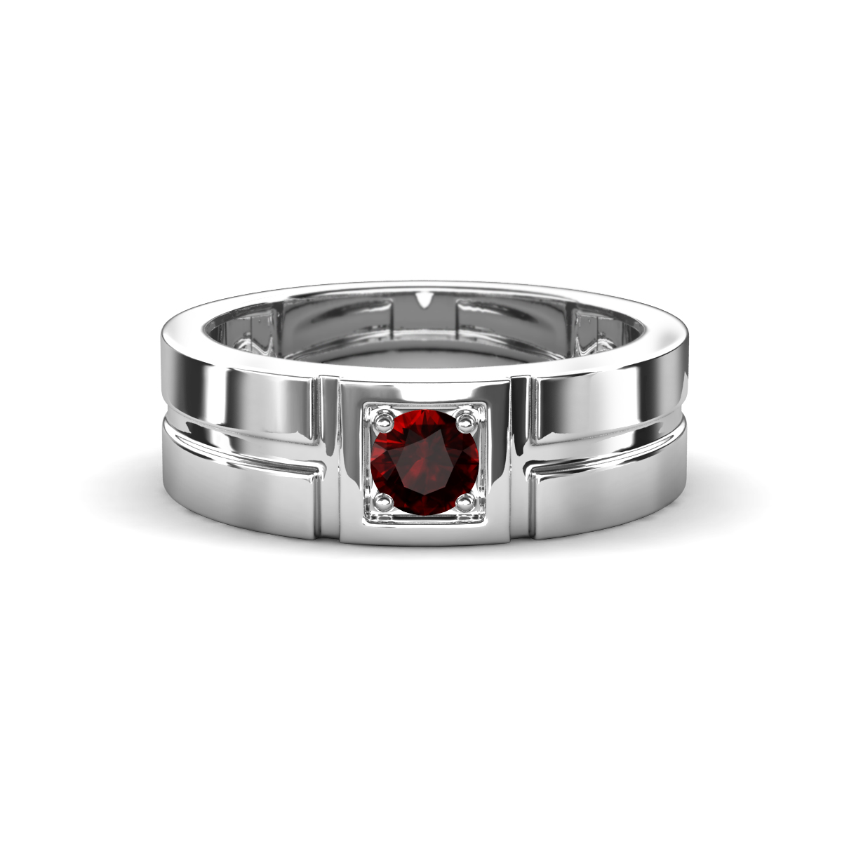 Marcus 0.32 ct Red Garnet Solitaire Men Wedding Band (6 mm) 