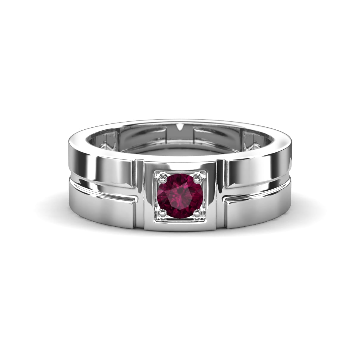 Marcus 0.32 ct Rhodolite Garnet Solitaire Men Wedding Band (6 mm) 