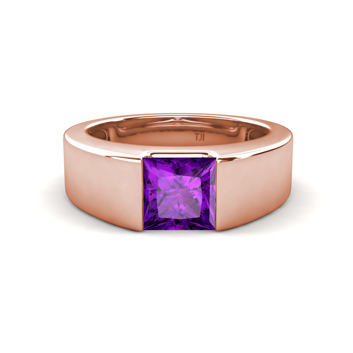 Jordan 1.00 ct Princess Shape Solitaire Amethyst Men's Wedding Band (6.00 mm) 