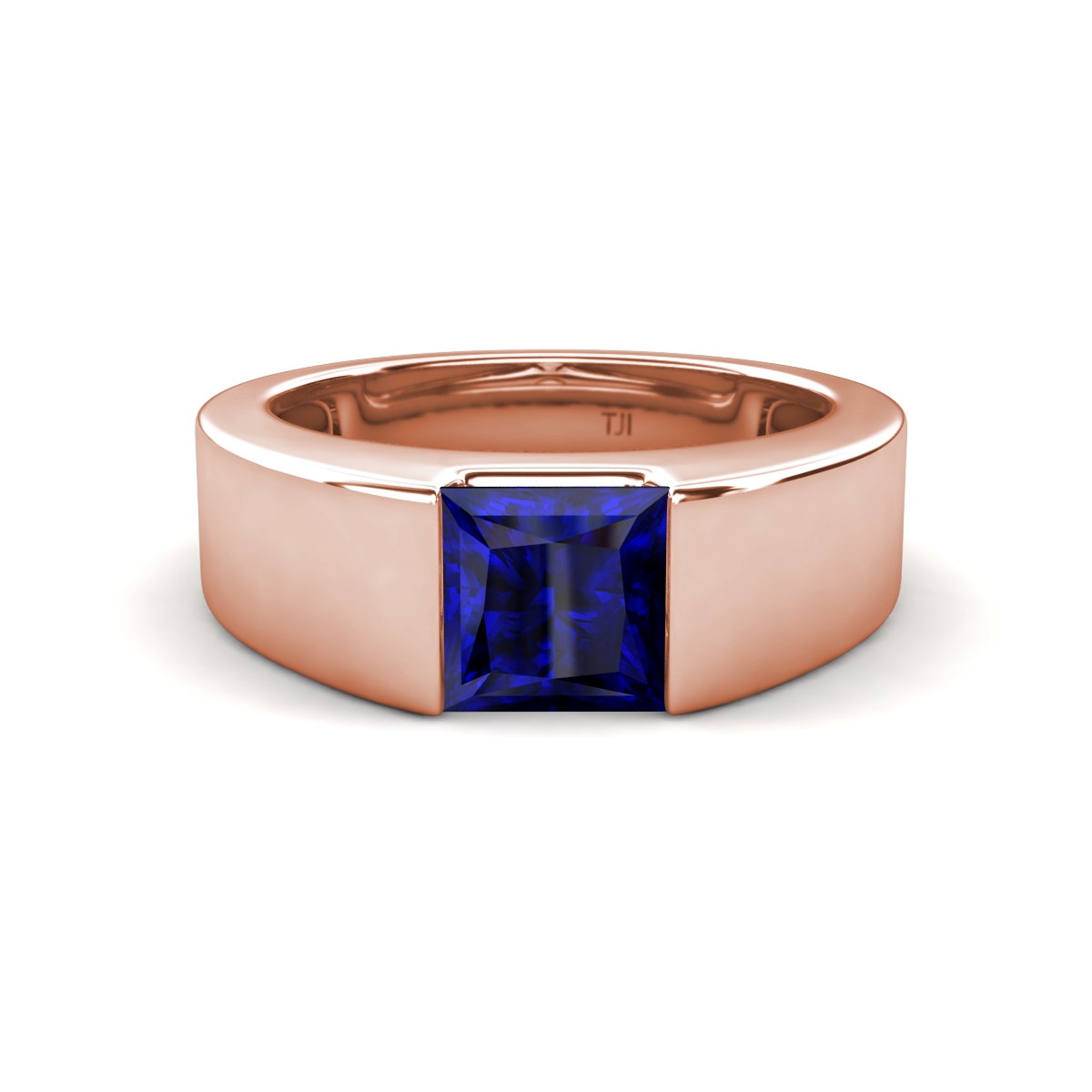 Jordan 1.44 ct Princess Shape Solitaire Lab Grown Blue Sapphire Men's Wedding Band (6.00 mm) 