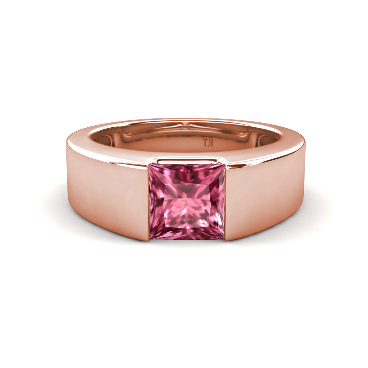 Jordan 1.10 ct Princess Shape Solitaire Pink Tourmaline Men's Wedding Band (6.00 mm) 