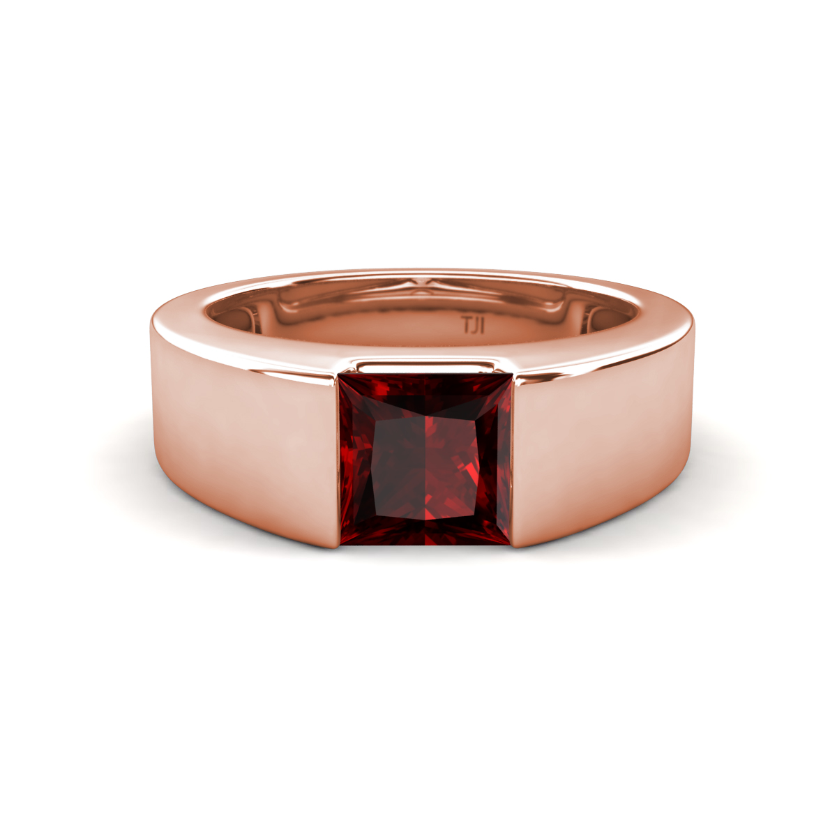 Jordan 1.35 ct Princess Shape Solitaire Red Garnet Men's Wedding Band (6.00 mm) 