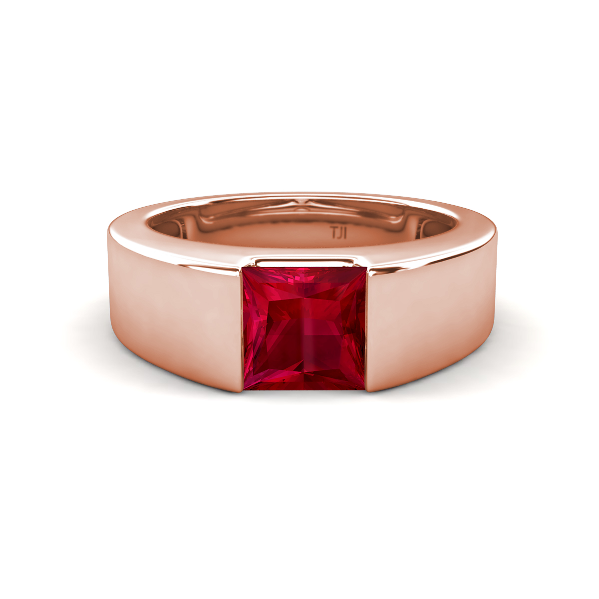 Jordan 1.44 ct Princess Shape Solitaire Lab Grown Ruby Men's Wedding Band (6.00 mm) 