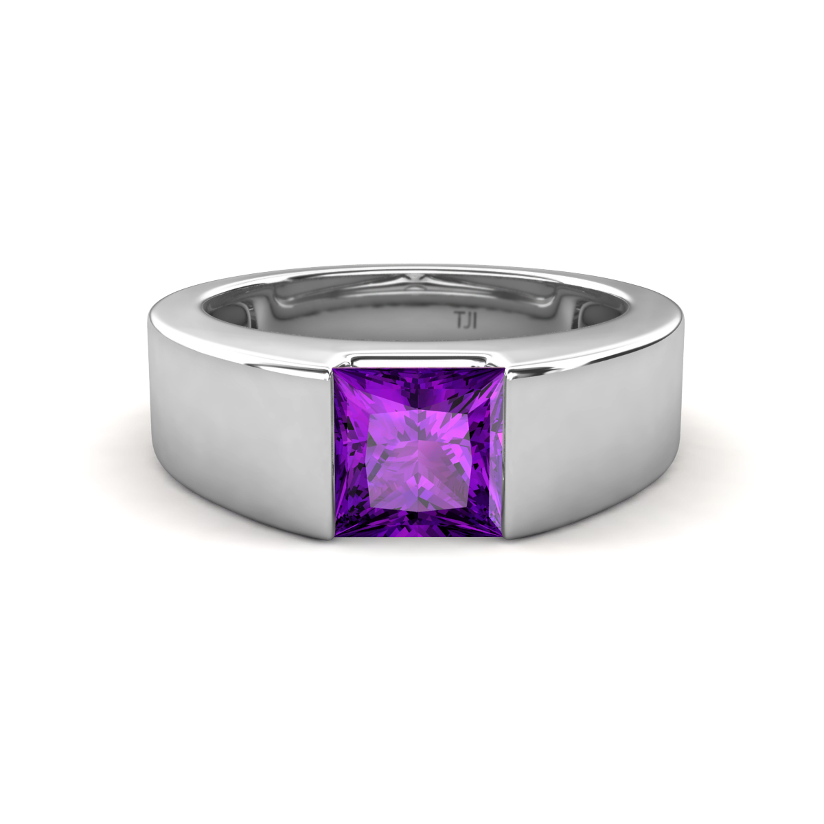 Jordan 1.00 ct Princess Shape Solitaire Amethyst Men's Wedding Band (6.00 mm) 