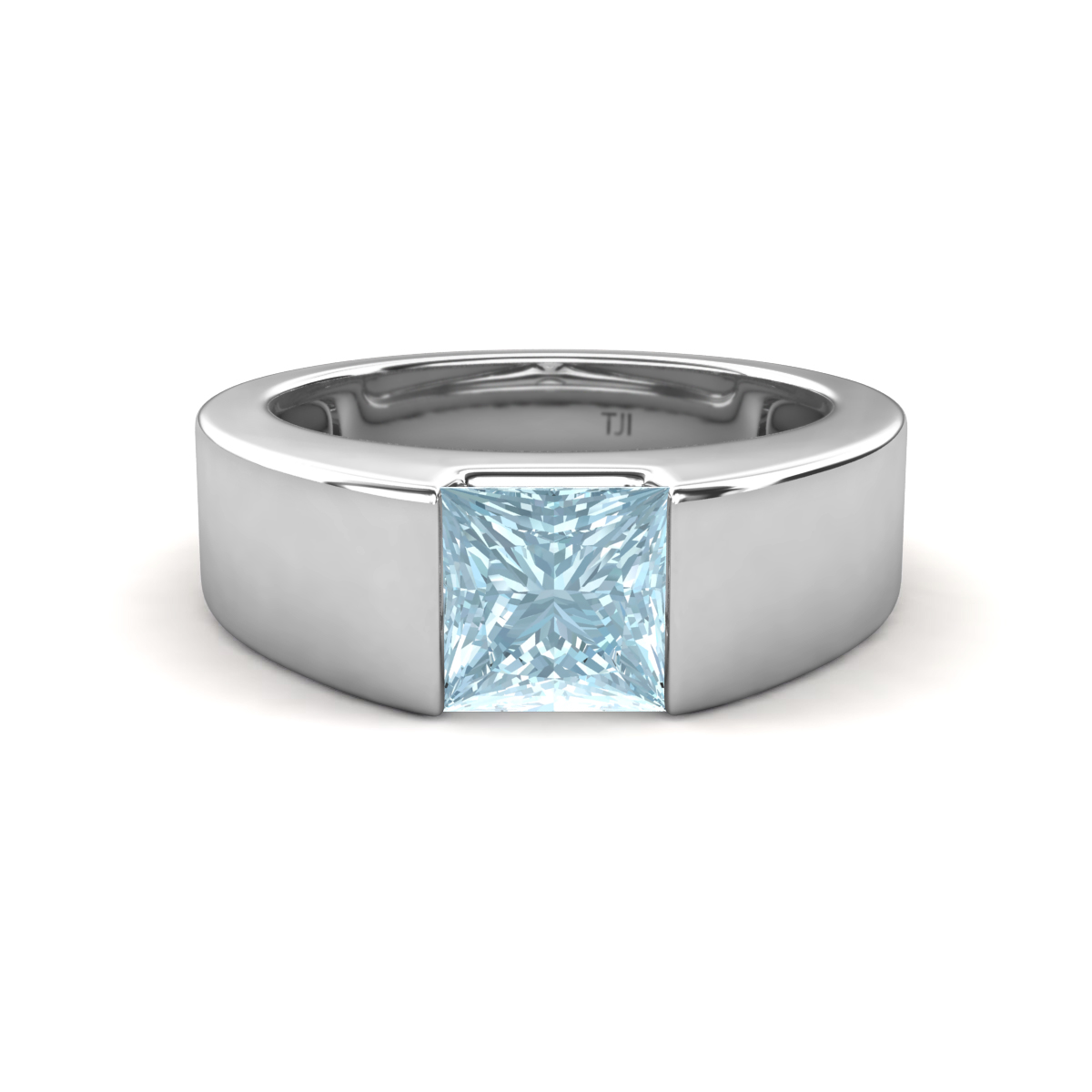 Jordan 1.25 ct Princess Shape Solitaire Aquamarine Men's Wedding Band (6.00 mm) 
