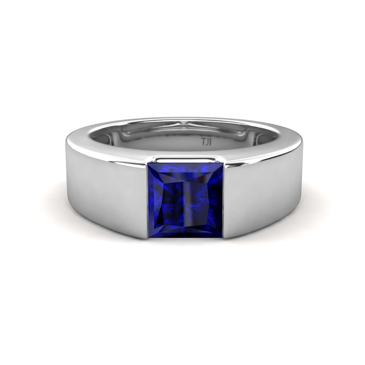 Jordan 1.44 ct Princess Shape Solitaire Lab Grown Blue Sapphire Men's Wedding Band (6.00 mm) 