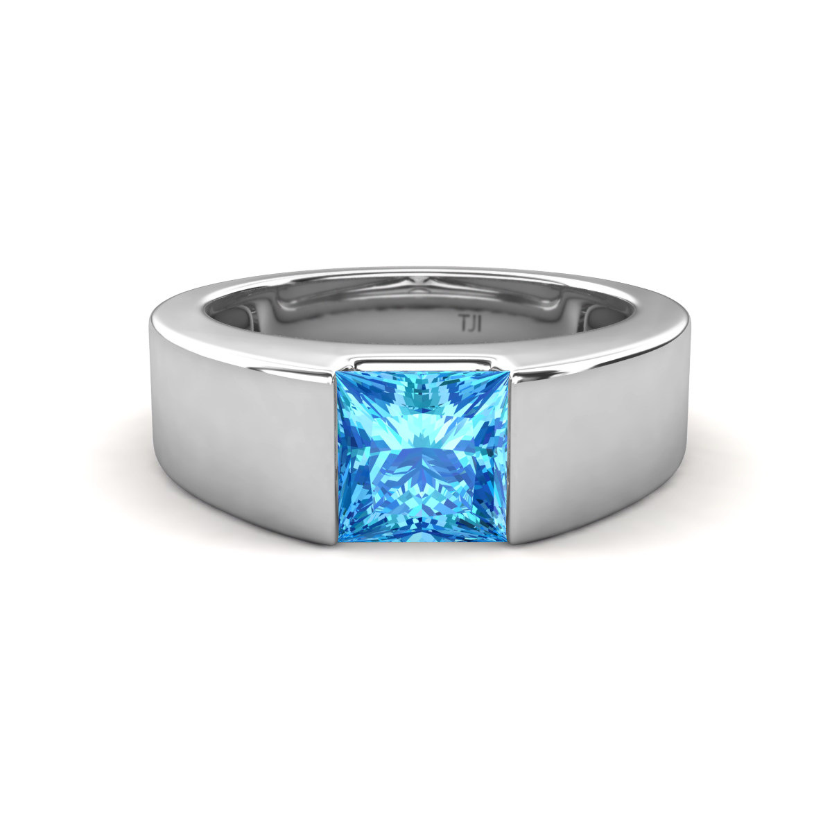Jordan 1.38 ct Princess Shape Solitaire Blue Topaz Men's Wedding Band (6.00 mm) 