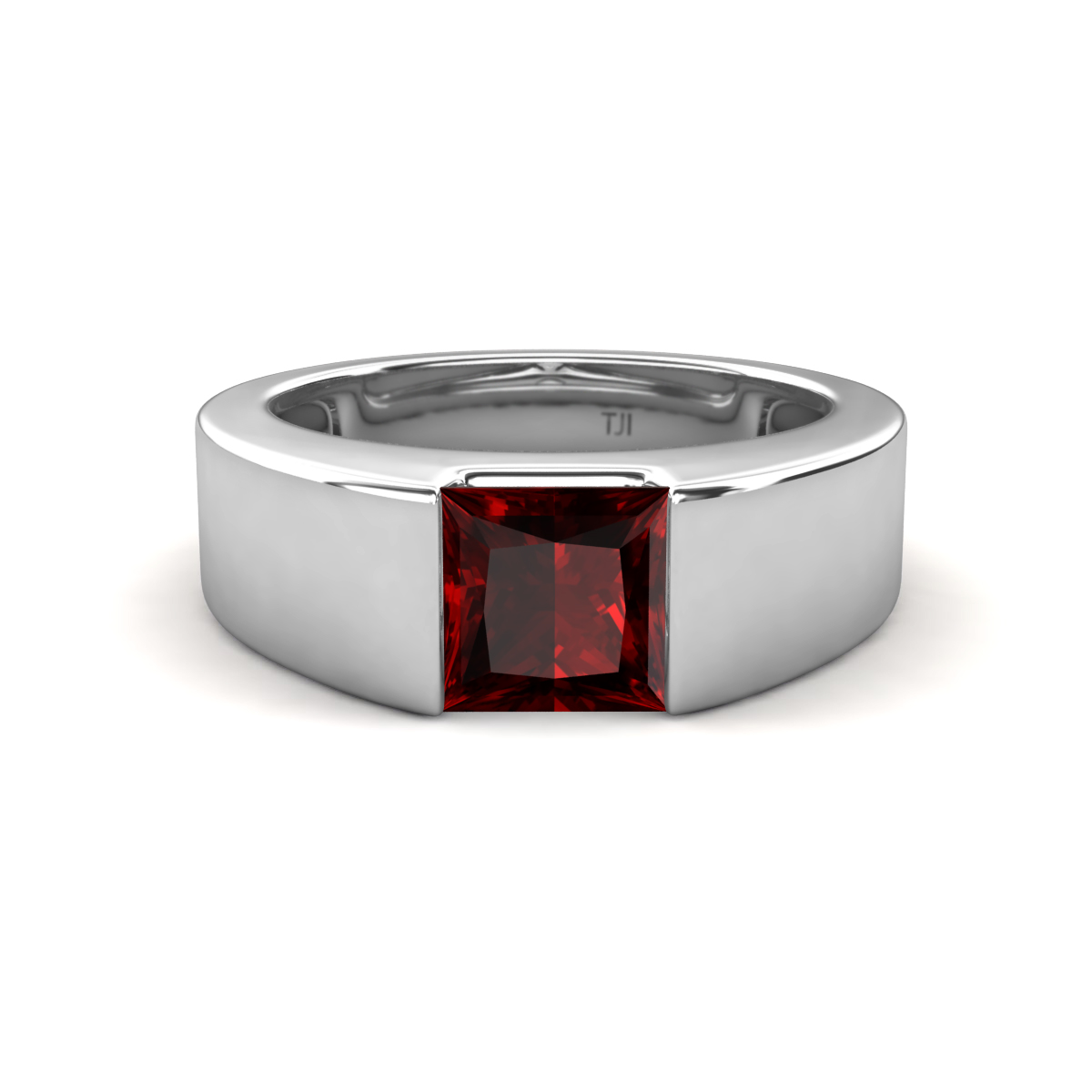 Jordan 1.35 ct Princess Shape Solitaire Red Garnet Men's Wedding Band (6.00 mm) 
