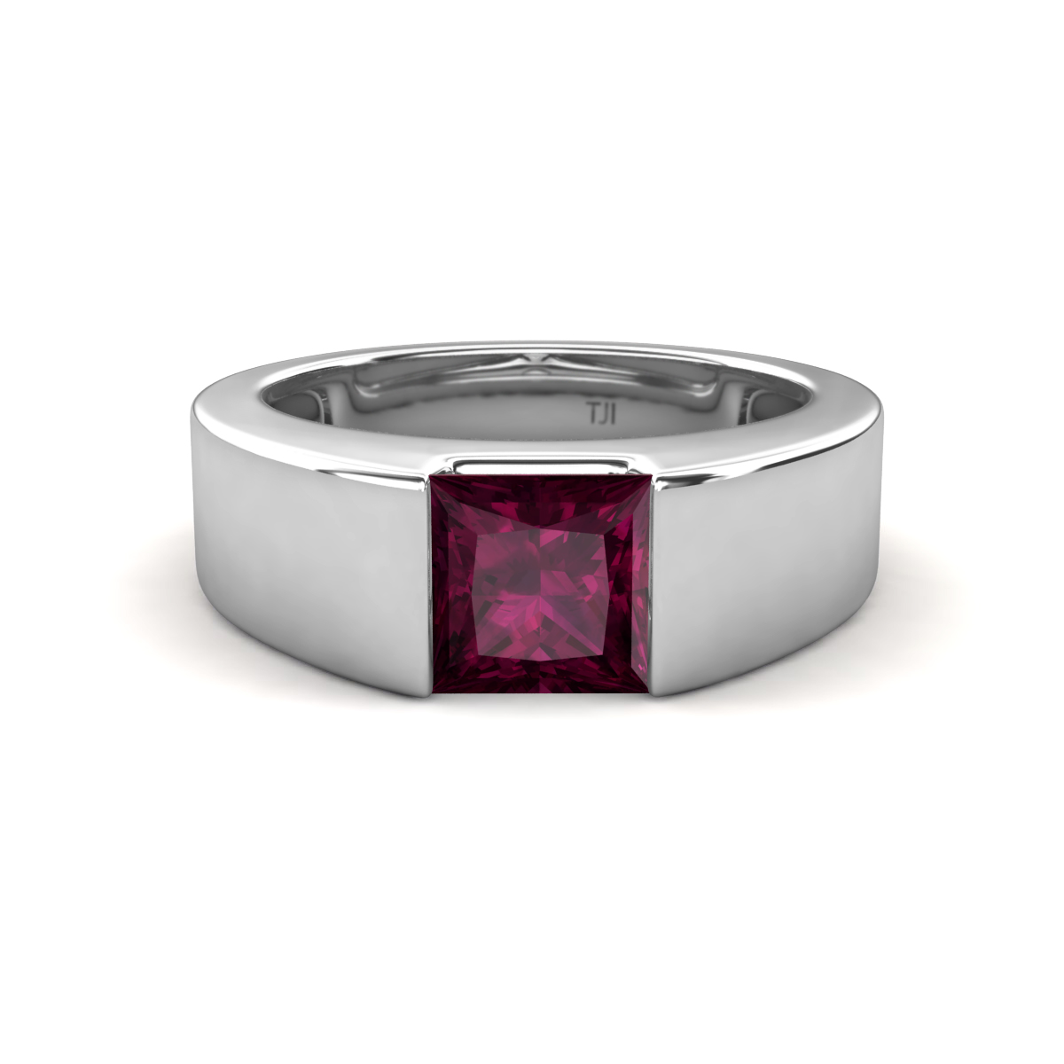Jordan 1.25 ct Princess Shape Solitaire Rhodolite Garnet Men's Wedding Band (6.00 mm) 
