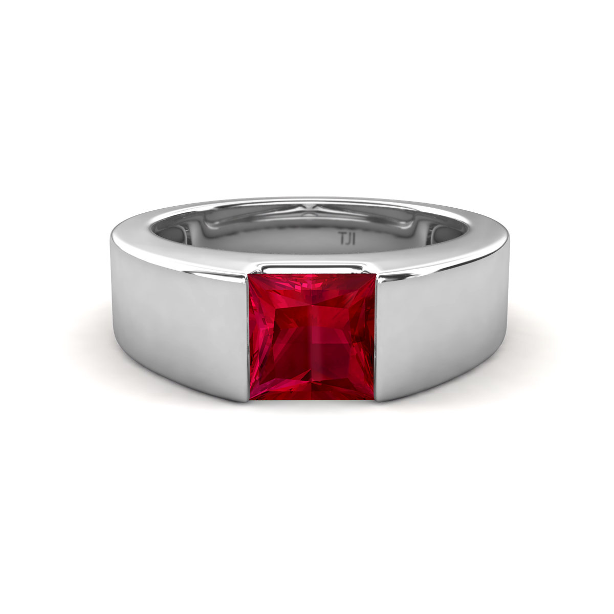 Jordan 1.44 ct Princess Shape Solitaire Lab Grown Ruby Men's Wedding Band (6.00 mm) 