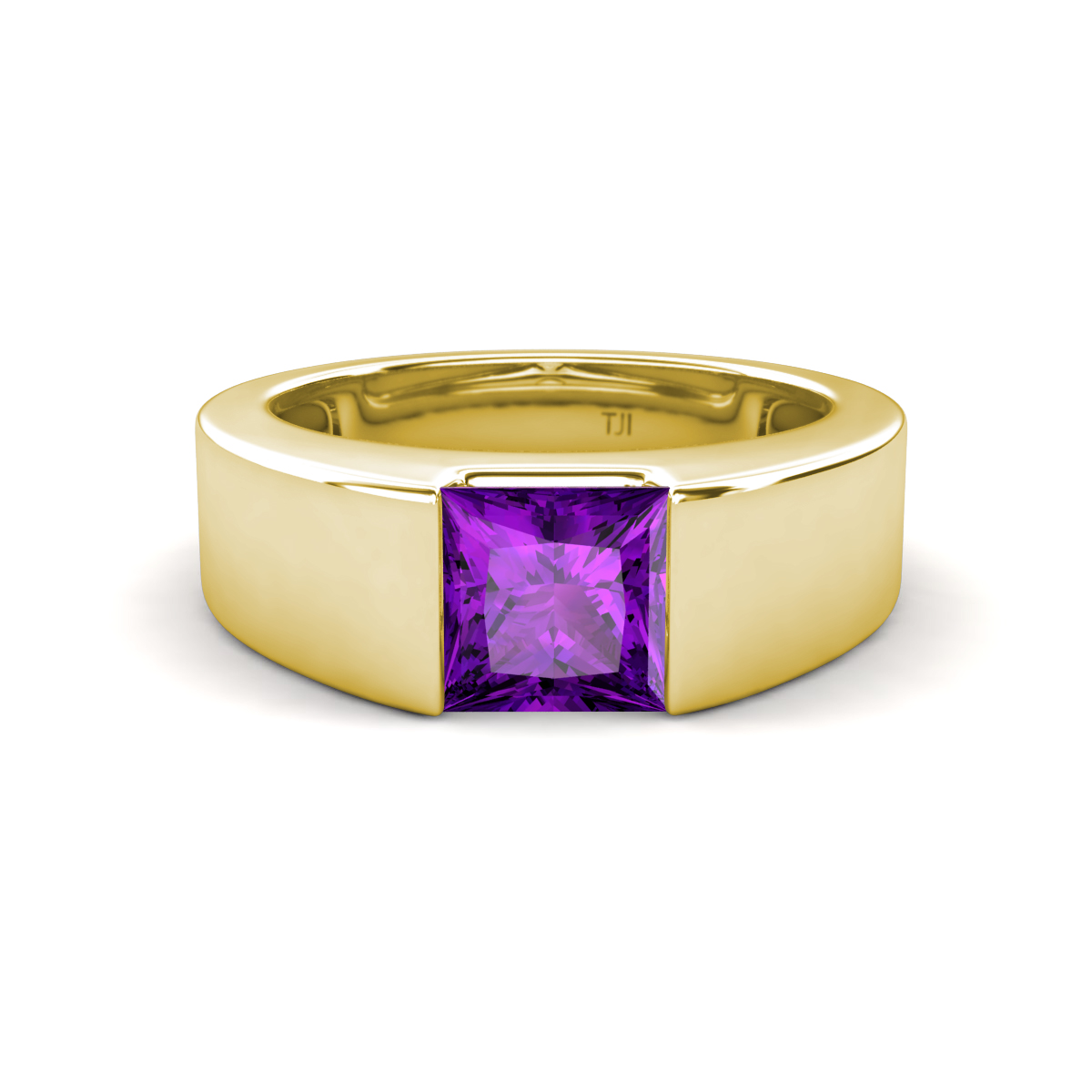 Jordan 1.00 ct Princess Shape Solitaire Amethyst Men's Wedding Band (6.00 mm) 