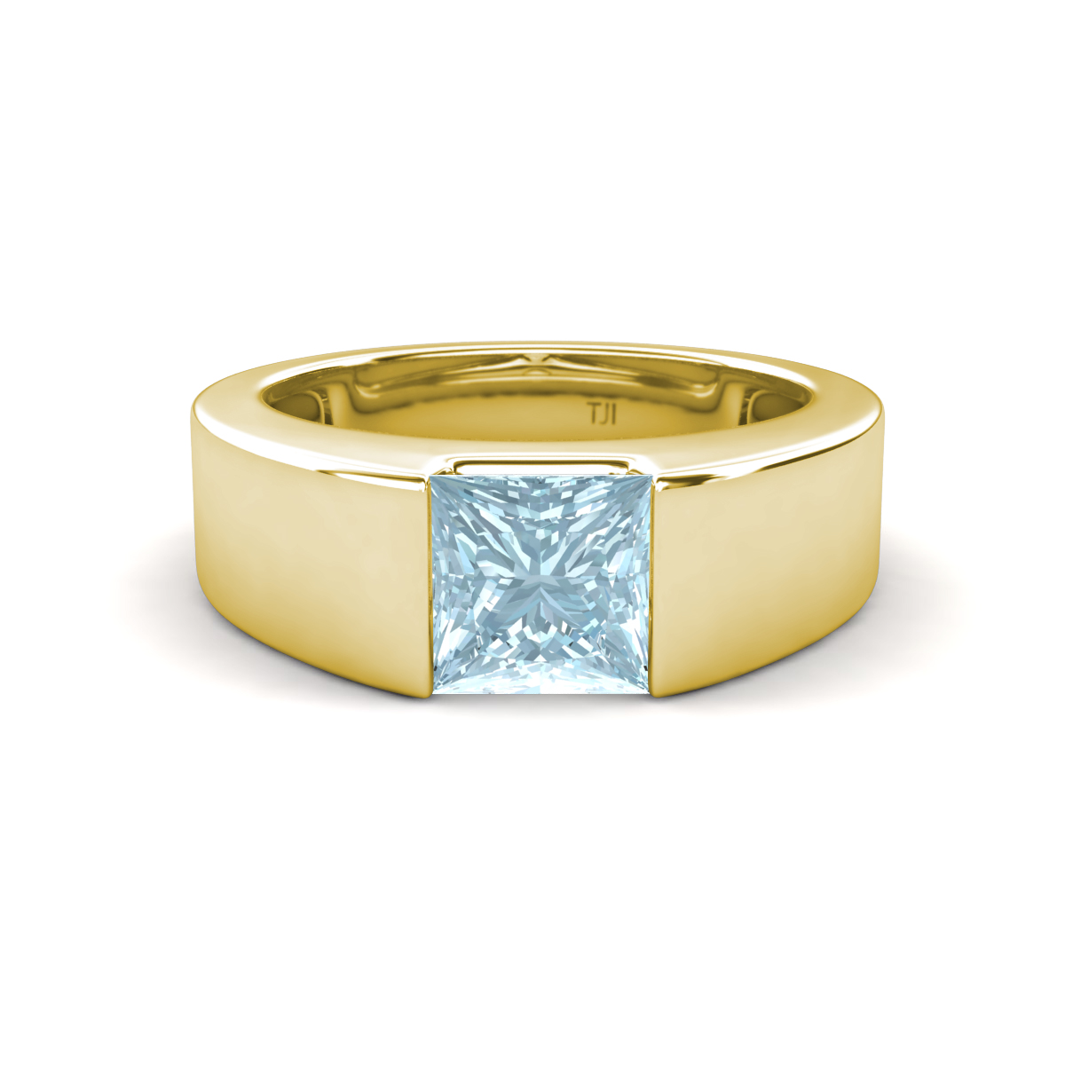 Jordan 1.25 ct Princess Shape Solitaire Aquamarine Men's Wedding Band (6.00 mm) 