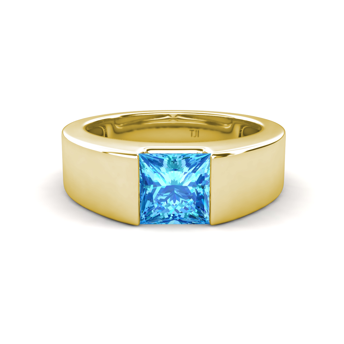 Jordan 1.38 ct Princess Shape Solitaire Blue Topaz Men's Wedding Band (6.00 mm) 