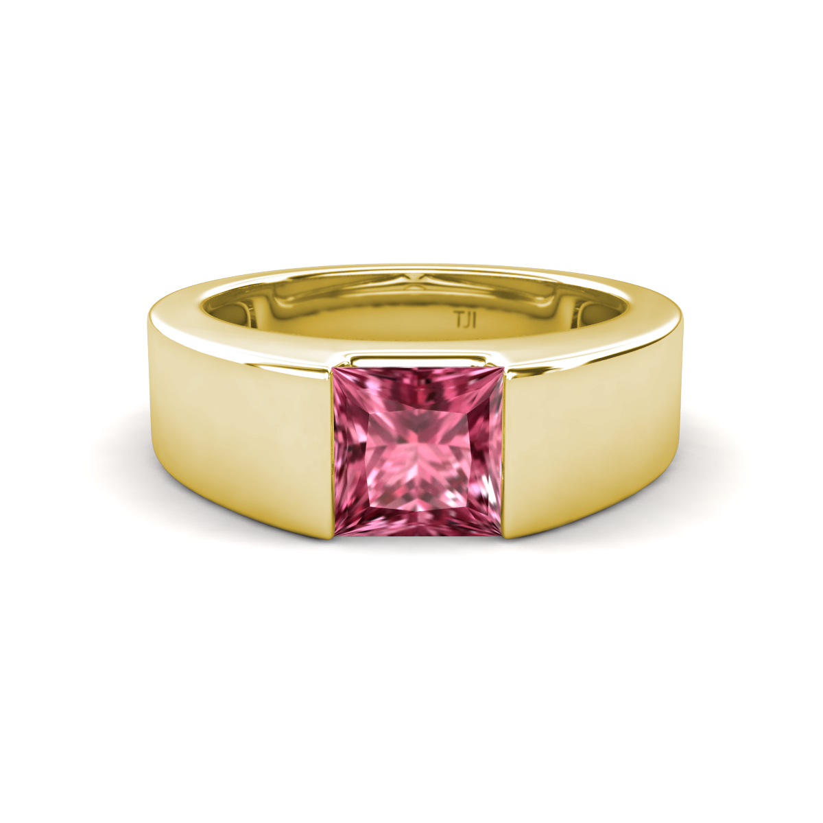 Jordan 1.10 ct Princess Shape Solitaire Pink Tourmaline Men's Wedding Band (6.00 mm) 