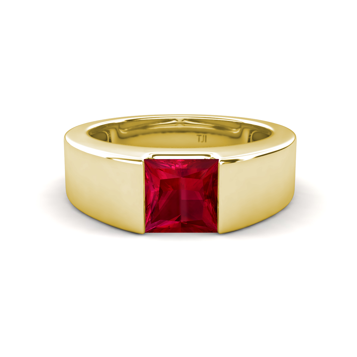 Jordan 1.44 ct Princess Shape Solitaire Lab Grown Ruby Men's Wedding Band (6.00 mm) 