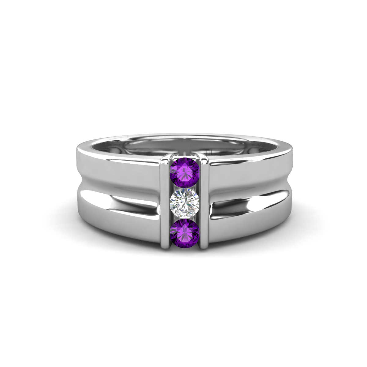 Xavier 0.22 ctw Amethyst and Natural Diamond Three Stone Men Band (8.50 mm) 