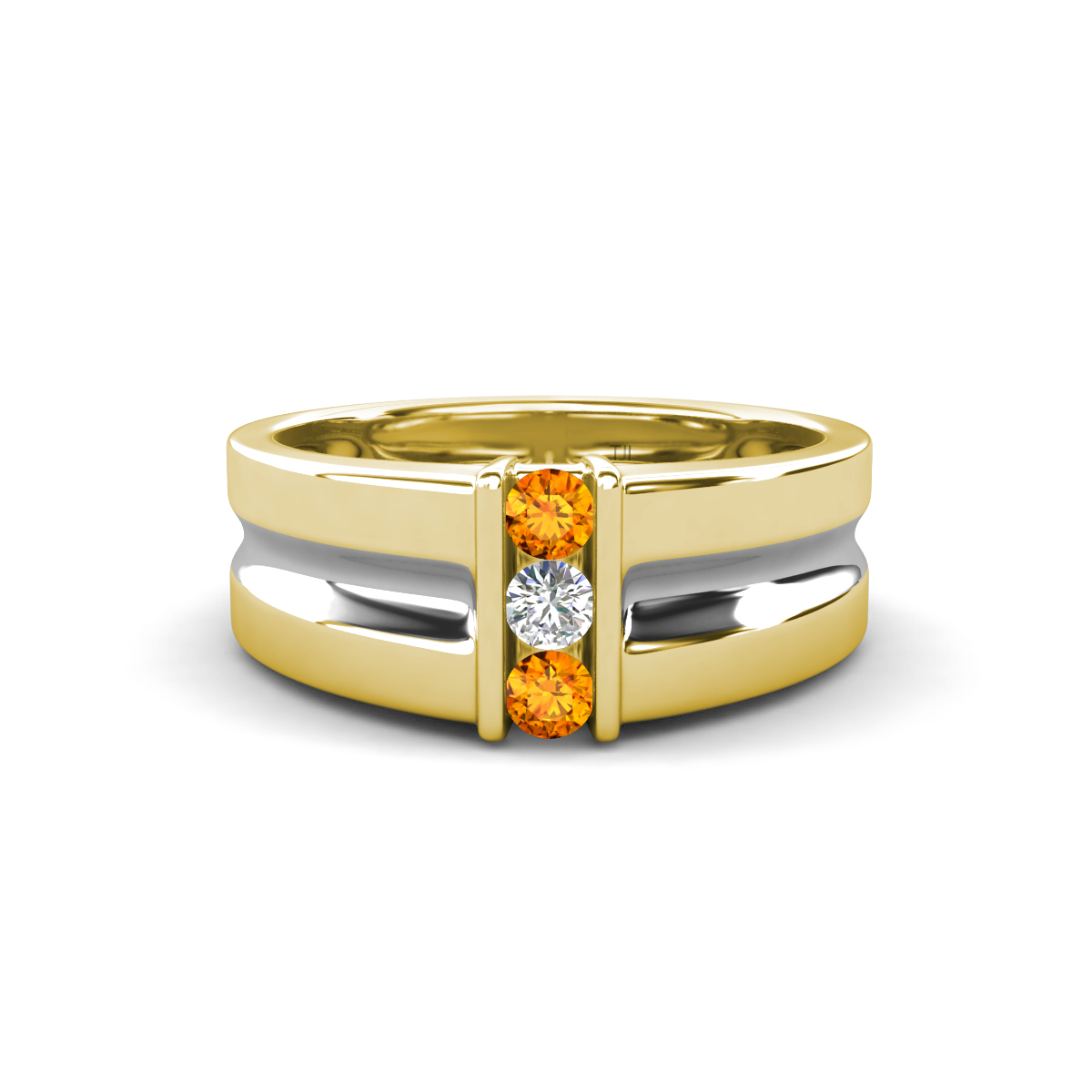 Xavier 0.22 ctw Citrine and Natural Diamond Three Stone Men Band (8.50 mm) 