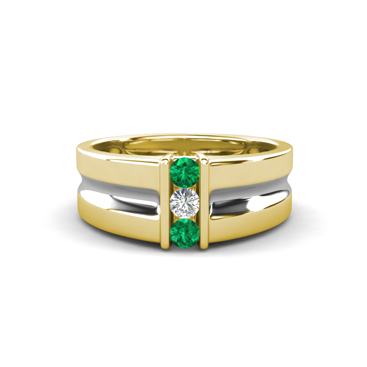 Xavier 0.22 ctw Emerald and Natural Diamond Three Stone Men Band (8.50 mm) 