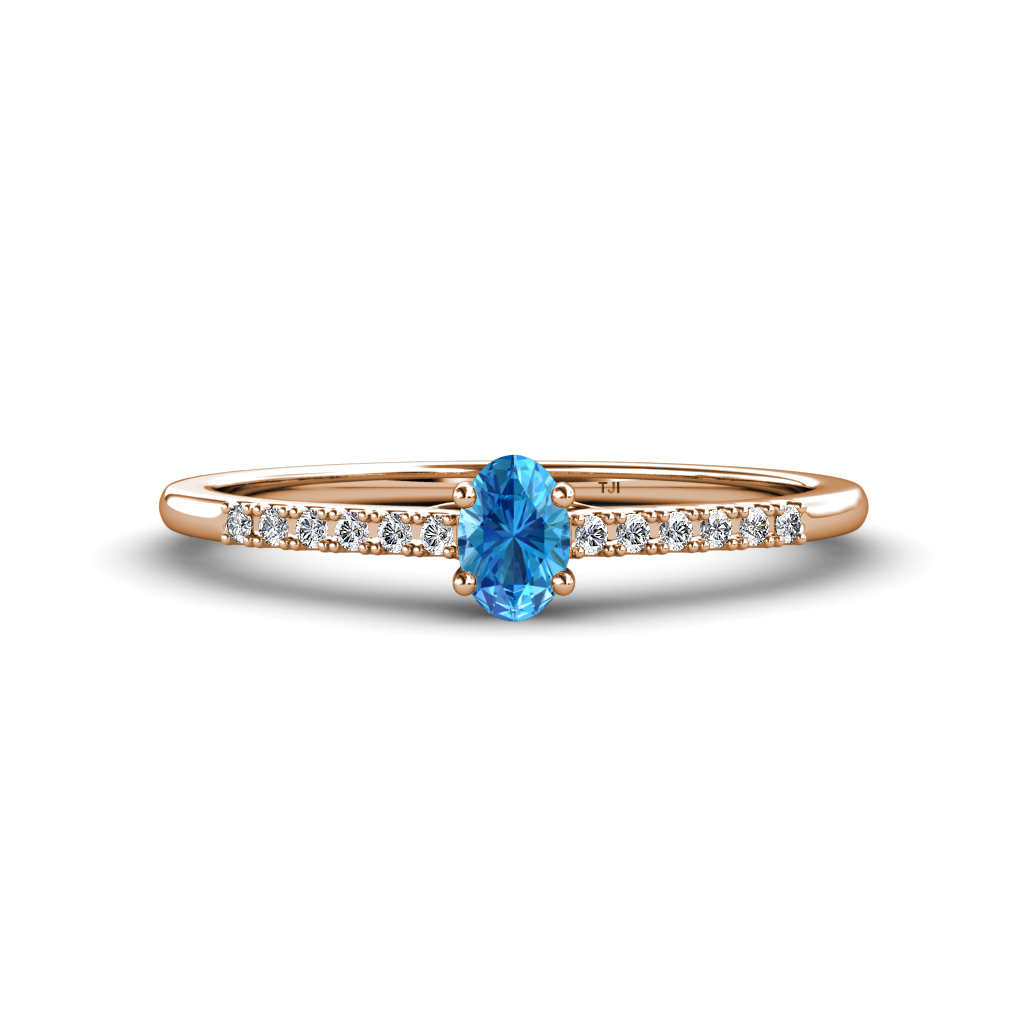 Penelope Classic Oval Cut Blue Topaz and Round Diamond Engagement Ring 