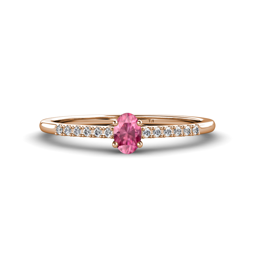Penelope Classic Oval Cut Pink Tourmaline and Round Diamond Engagement Ring 