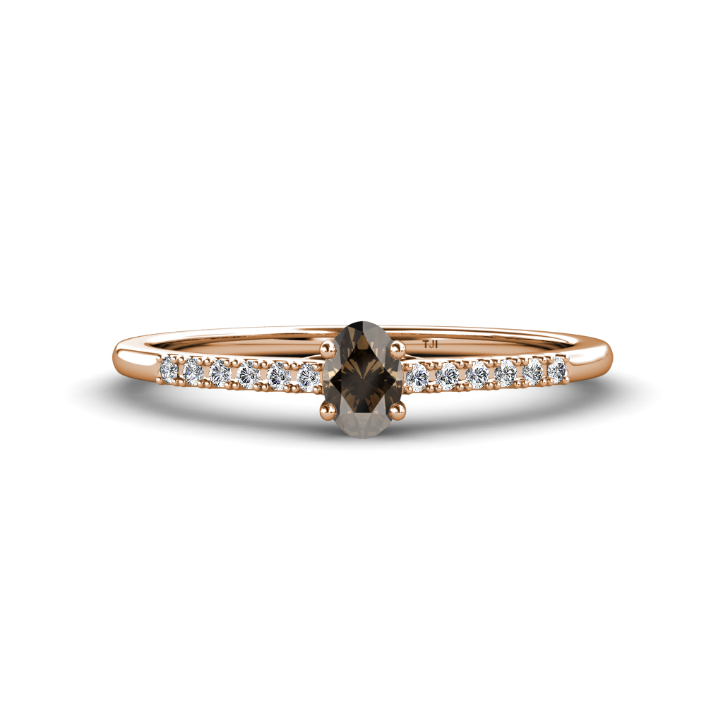 Penelope Classic Oval Cut Smoky Quartz and Round Diamond Engagement Ring 
