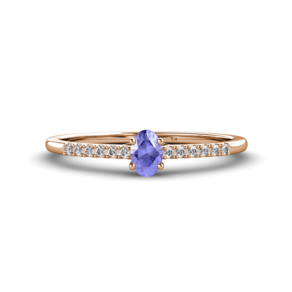 Penelope Classic Oval Cut Tanzanite and Round Diamond Engagement Ring 
