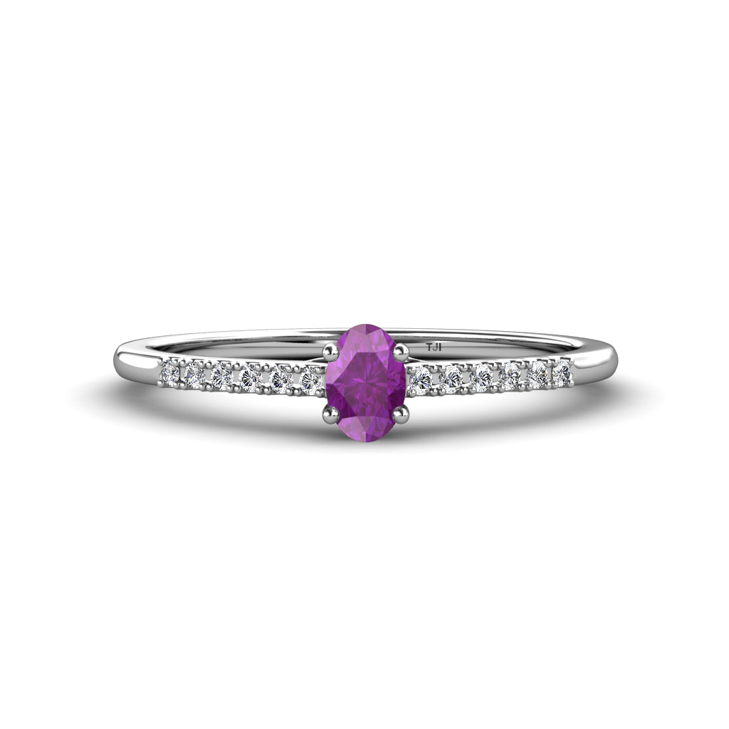 Penelope Classic Oval Cut Amethyst and Round Diamond Engagement Ring 