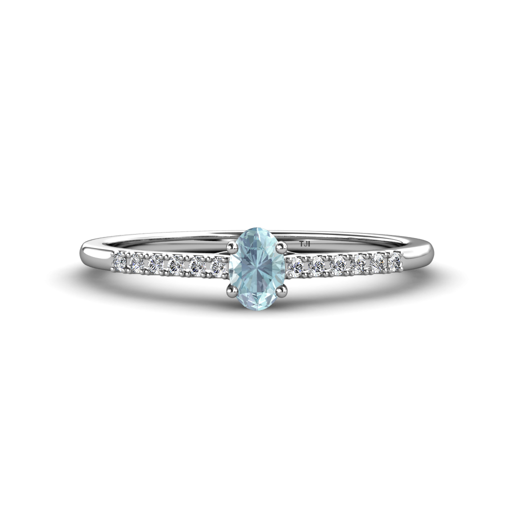 Penelope Classic Oval Cut Aquamarine and Round Diamond Engagement Ring 