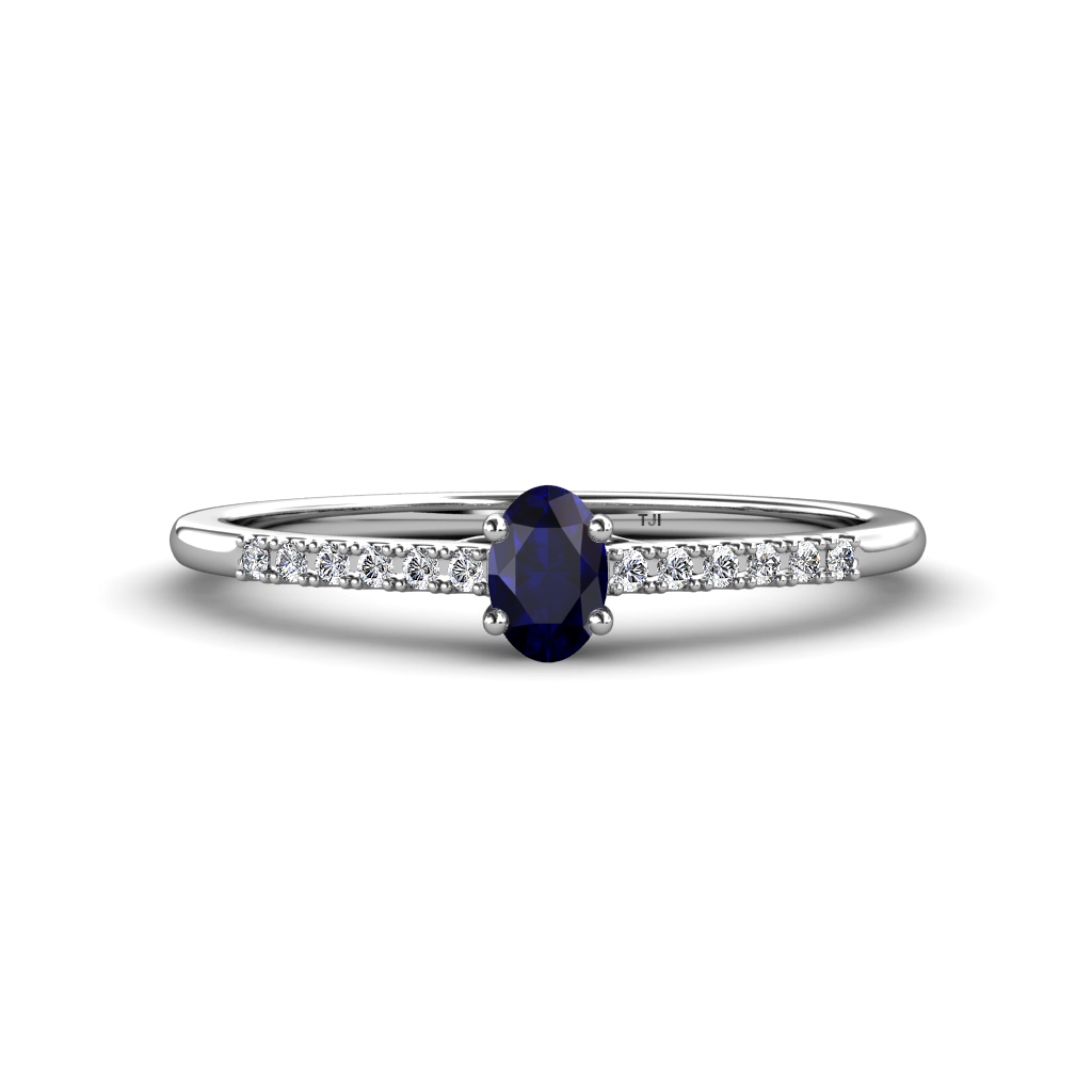 Penelope Classic Oval Cut Blue Sapphire and Round Diamond Engagement Ring 