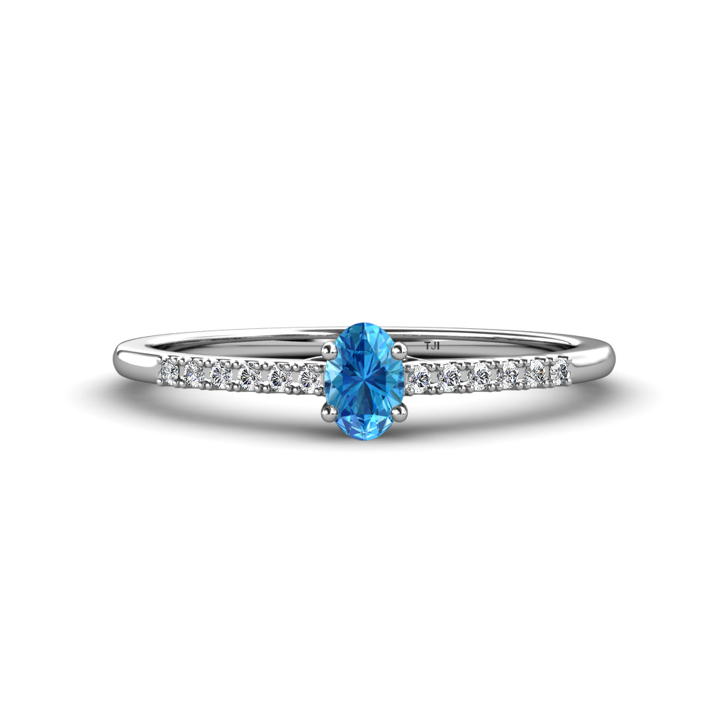 Penelope Classic Oval Cut Blue Topaz and Round Diamond Engagement Ring 