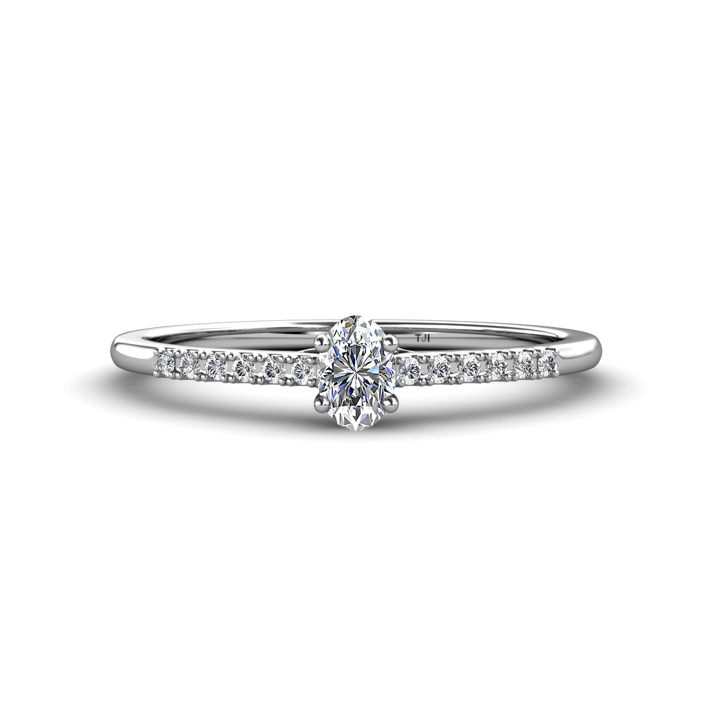 Penelope Classic Oval Cut Lab Grown Diamond and Round Natural Diamond Engagement Ring 