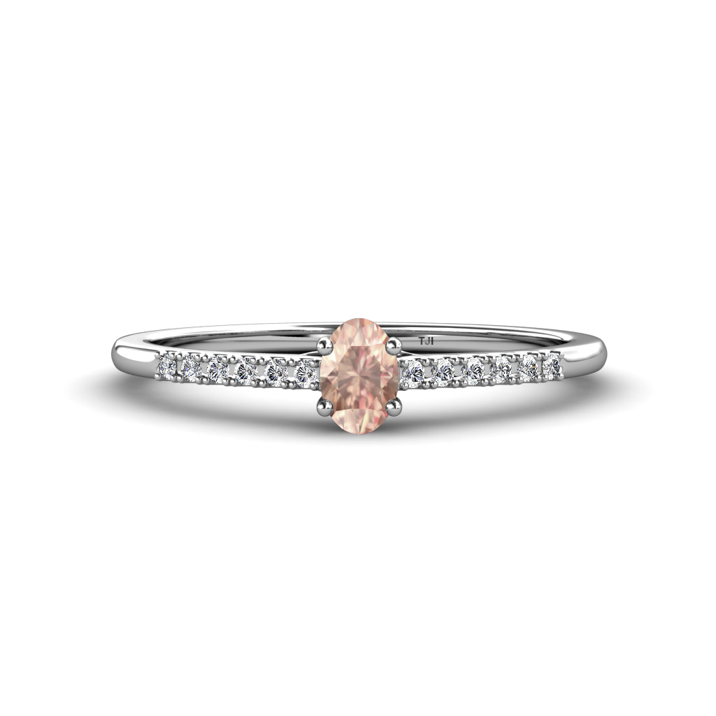 Penelope Classic Oval Cut Morganite and Round Diamond Engagement Ring 