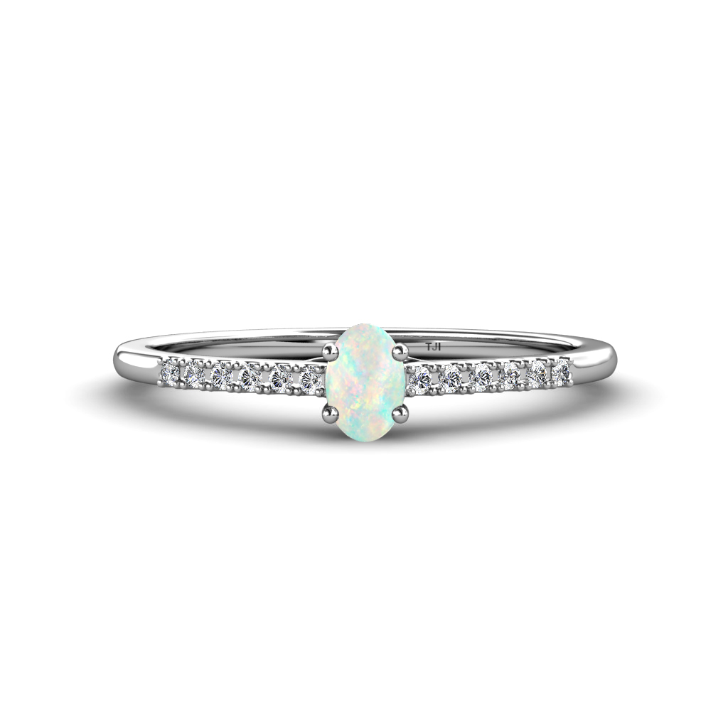 Penelope Classic Oval Cut Opal and Round Diamond Engagement Ring 