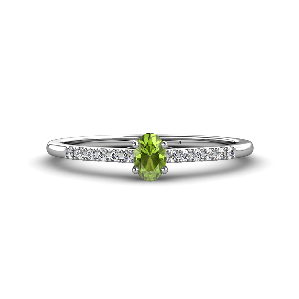 Penelope Classic Oval Cut Peridot and Round Diamond Engagement Ring 