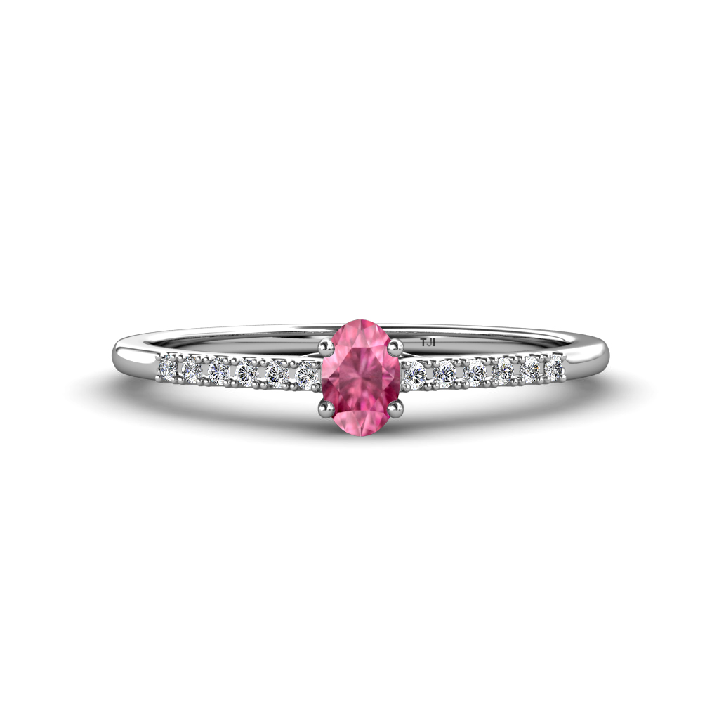 Penelope Classic Oval Cut Pink Tourmaline and Round Diamond Engagement Ring 