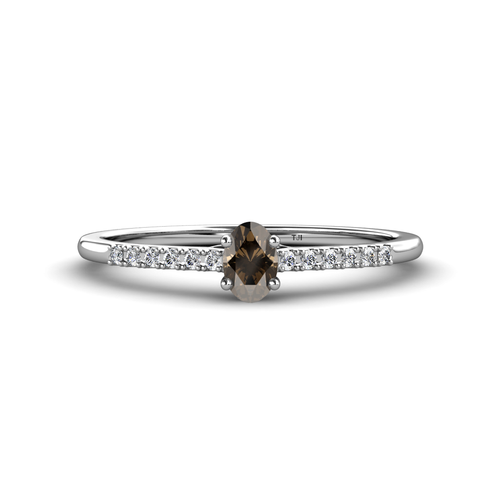 Penelope Classic Oval Cut Smoky Quartz and Round Diamond Engagement Ring 