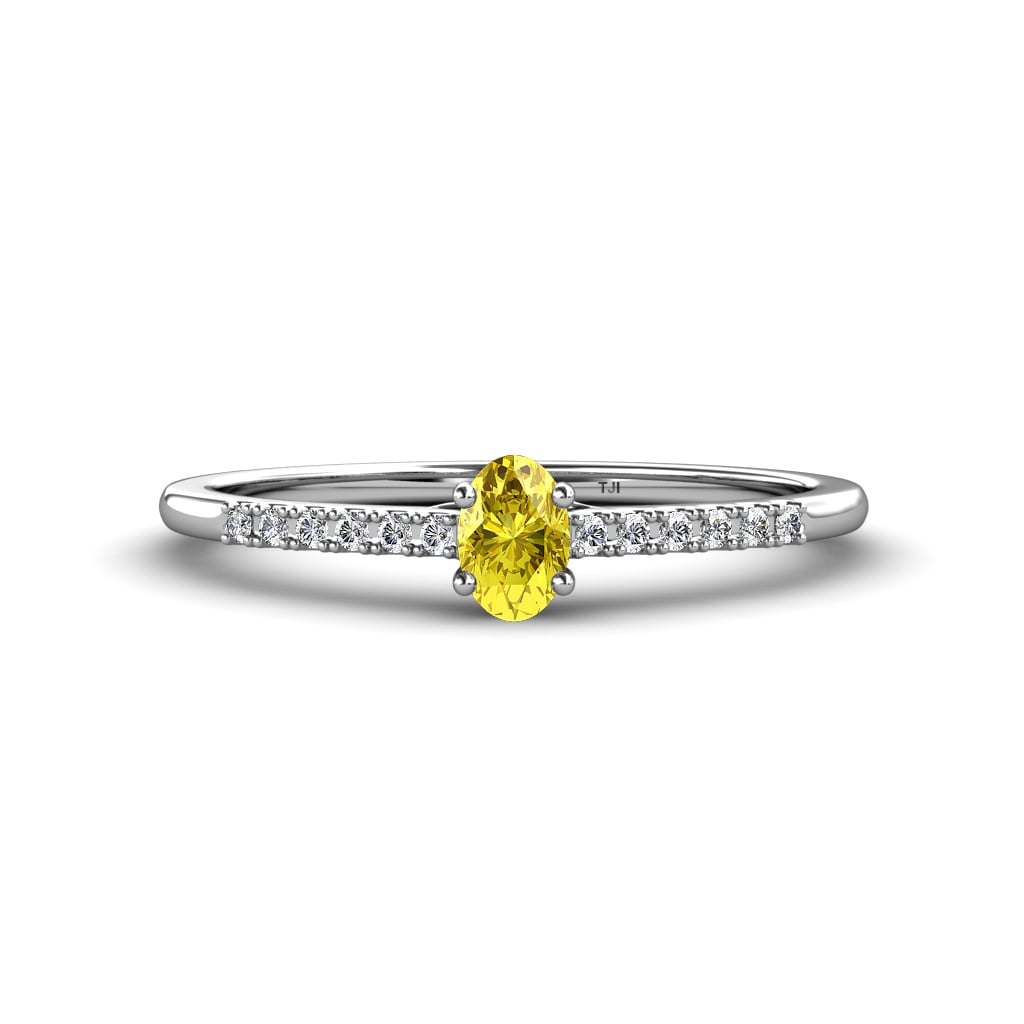 Penelope Classic Oval Cut Yellow Sapphire and Round Diamond Engagement Ring 