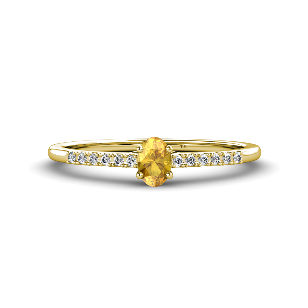Penelope Classic Oval Cut Citrine and Round Diamond Engagement Ring 
