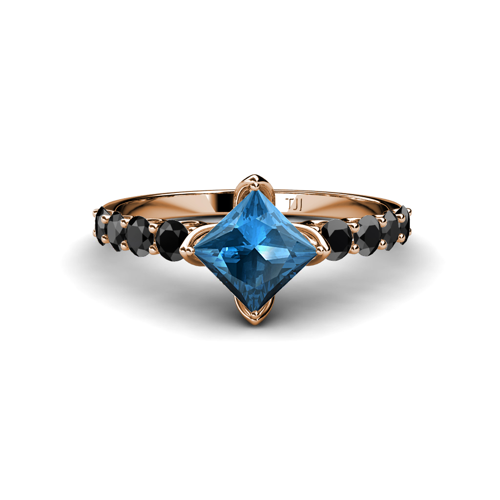 Alicia 1.93 ctw Princess Cut Blue Topaz and Black Diamond Engagement Ring 